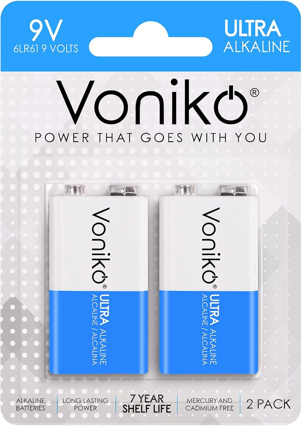 2-Pack 9V Batteries, Long-Lasting 9 Volt Battery for Smoke Detector, Fire Alarm and Household Devices, Leakproof, 7-Year Shelf Life