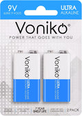 2-Pack 9V Batteries, Long-Lasting 9 Volt Battery for Smoke Detector, Fire Alarm and Household Devices, Leakproof, 7-Year Shelf Life