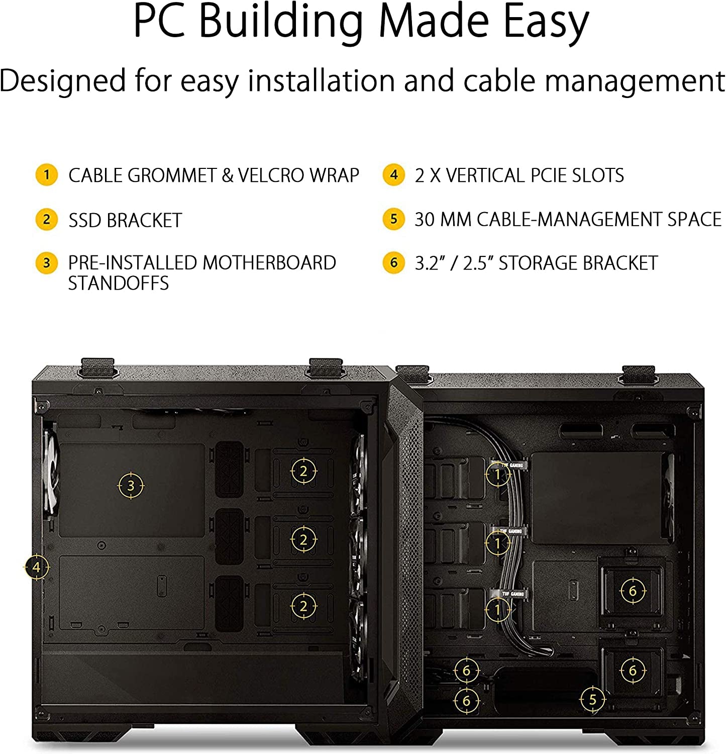 TUF Gaming GT501 Mid-Tower Gaming Case, EATX Support, Pre-Installed 4 Case Fans, USB 3.0 Front Panel, Smoked Tempered Glass, Steel Construction, 2 Year Warranty