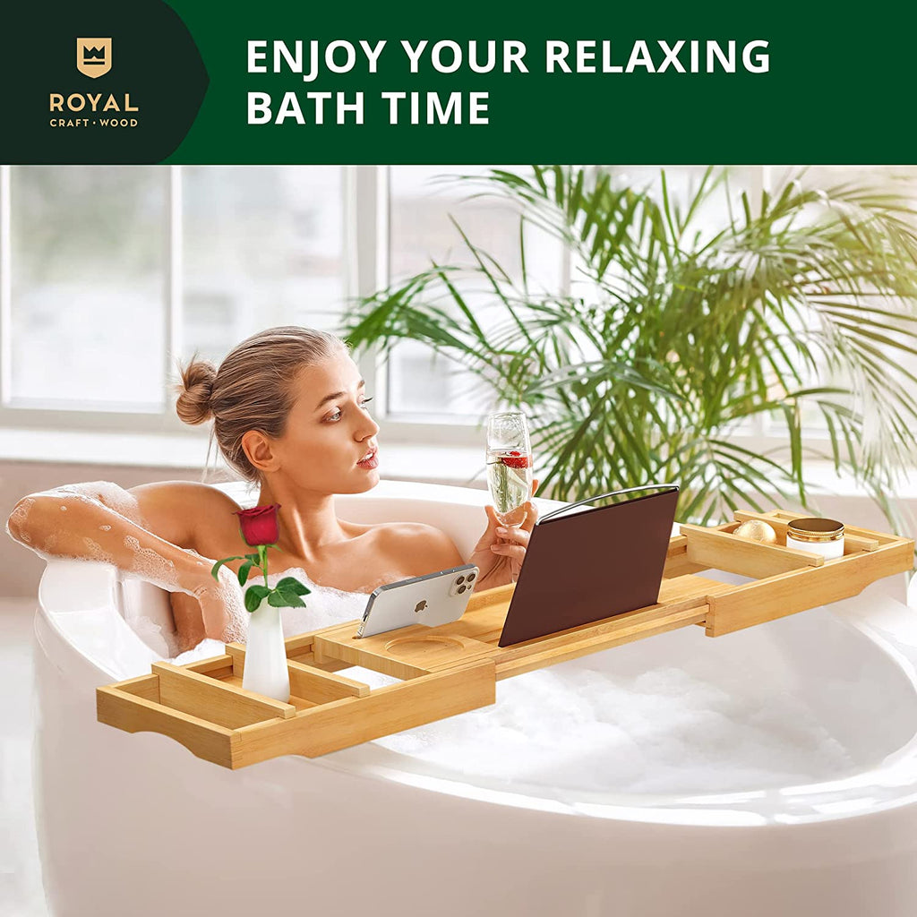 Today 2025 Premium Foldable Bathtub Tray - Wood Bath Tray for Tub, Bamboo Shelf, Expandable Bath Table Trays, Bathtub & Bathroom Accessories for New Home & Birthday Gifts for Mom