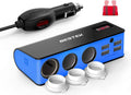 200W Cigarette Lighter Splitter with 4 * 2.4A USB-A and 3 Socket Cigarette Lighter Adapter for Dash Cam, GPS, Ipad/Laptop/Phone [Blue]
