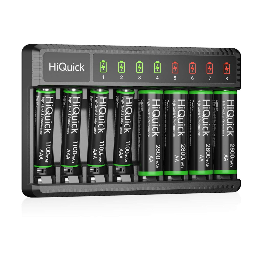 8-Bay Smart Charger with AA AAA Rechargeable Battery, 4 X 2800Mah AA & 4 X1100Mah AAA Batteries – Fast Charging for Home Camera Devices