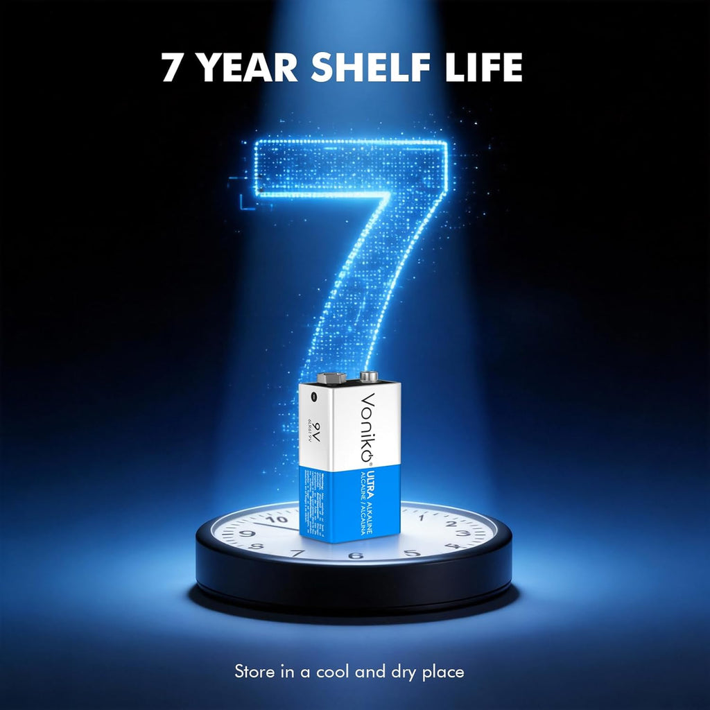 2-Pack 9V Batteries, Long-Lasting 9 Volt Battery for Smoke Detector, Fire Alarm and Household Devices, Leakproof, 7-Year Shelf Life