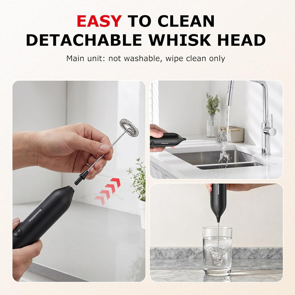 Rechargeable Milk Frother Handheld, Electric Drink Mixer with Stainless Steel Whisk, Charging USB-C, Portable Foam Maker for Coffee Matcha Lattes Cappuccino, Kitchen Gifts