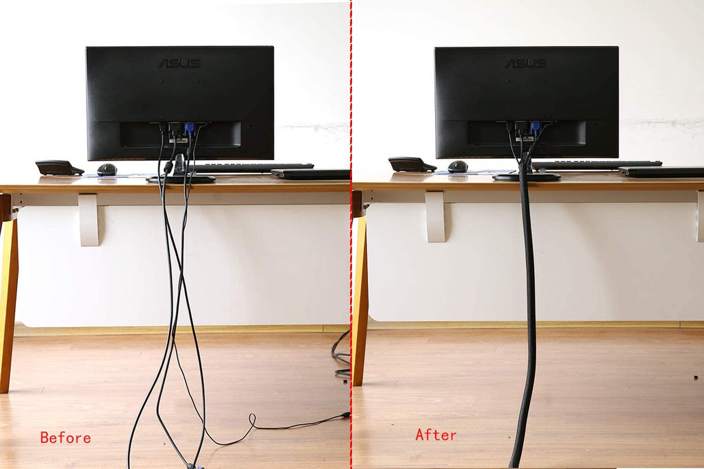 10Ft - 3/8 Inch Cord Protector Wire Loom Tubing Cable Sleeve Split Sleeving for USB Cable Power Cord Audio Video Cable – Protect Cat from Chewing Cords - Black
