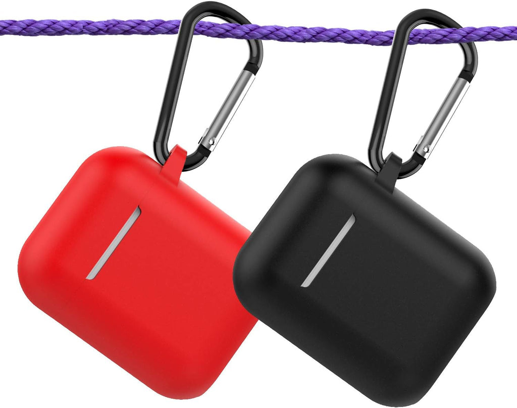 Protective Silicone Case with Keychain for Apple Airpods 1 & 2 (Front LED Not Visible) (Red)
