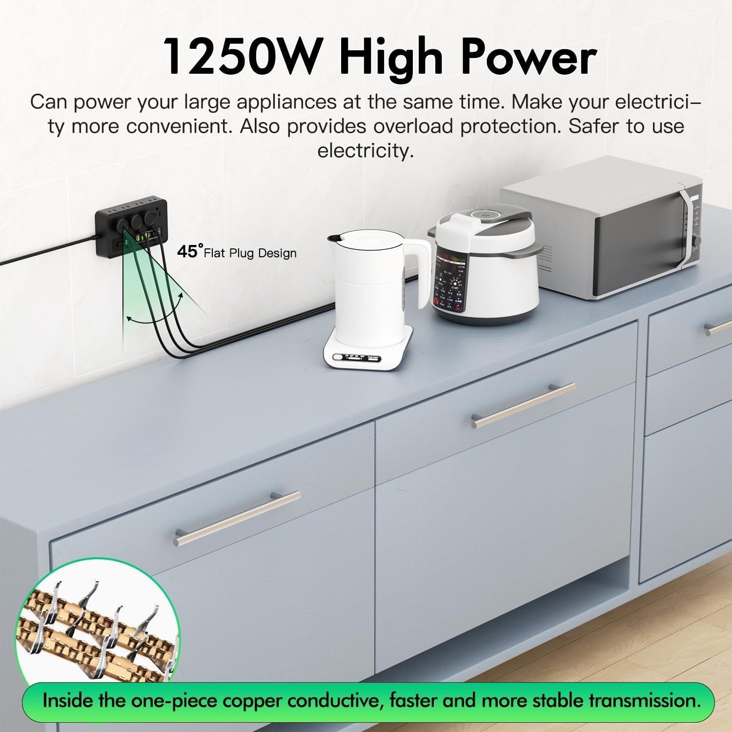 Power Strip with USB,  6 Ft Surge Protector Flat Plug Extension Cord with 8 Outlets 3 USB Ports & 3 Type-C Port (5V/3A), Outlet Extender for Home Office,Black
