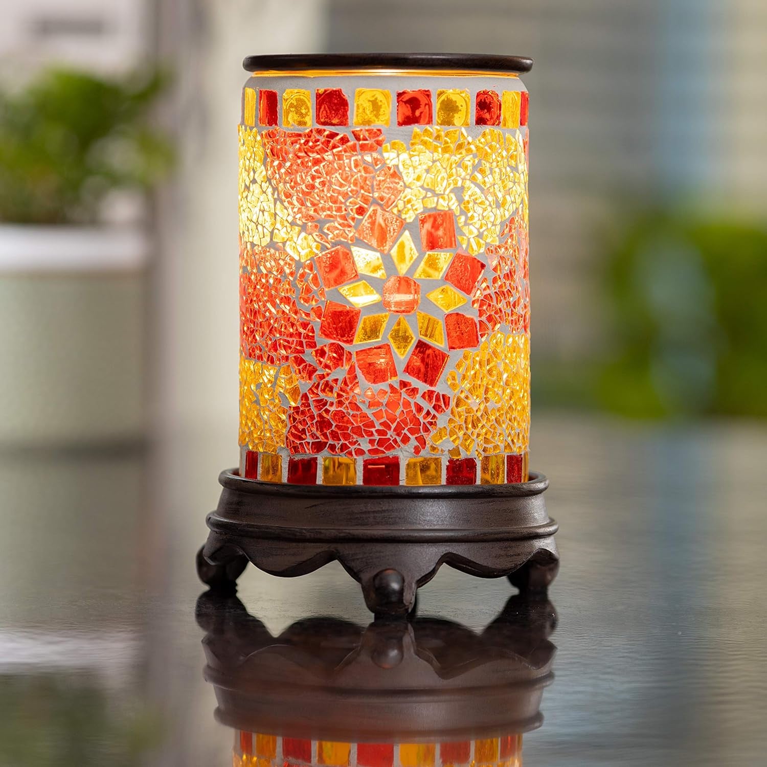 Wall Plug-In Wax Warmer for Scented Wax Mosaic Glass Ruby and Gold Electric Home Fragrance Warmer for Essential Oils Candle Wax Melts and Tarts Scent Warmer Night Light