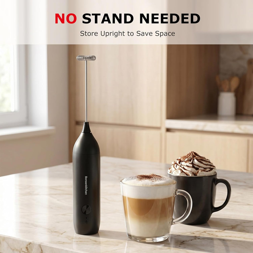 Rechargeable Milk Frother Handheld, Electric Drink Mixer with Stainless Steel Whisk, Charging USB-C, Portable Foam Maker for Coffee Matcha Lattes Cappuccino, Kitchen Gifts