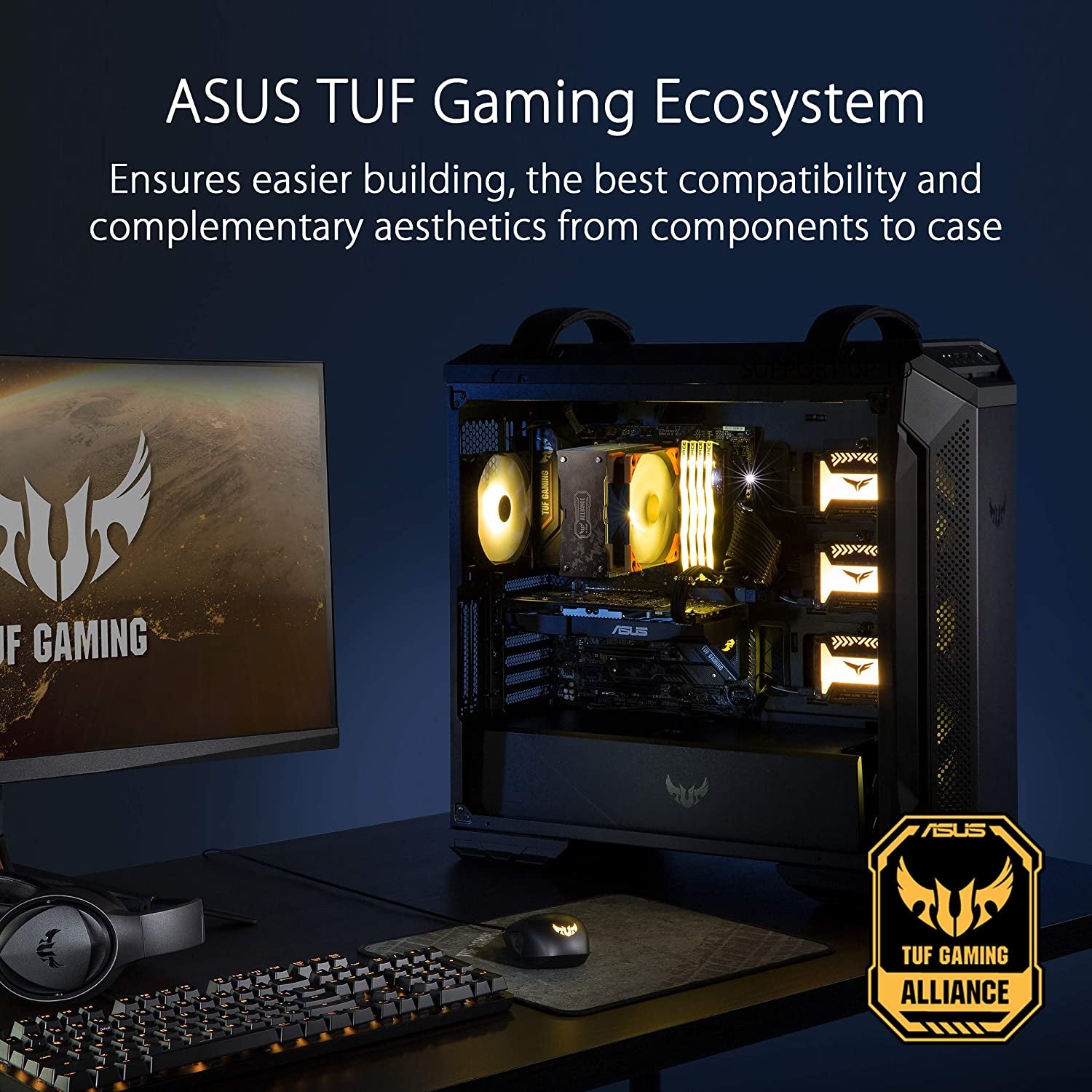 TUF Gaming GT501 Mid-Tower Gaming Case, EATX Support, Pre-Installed 4 Case Fans, USB 3.0 Front Panel, Smoked Tempered Glass, Steel Construction, 2 Year Warranty