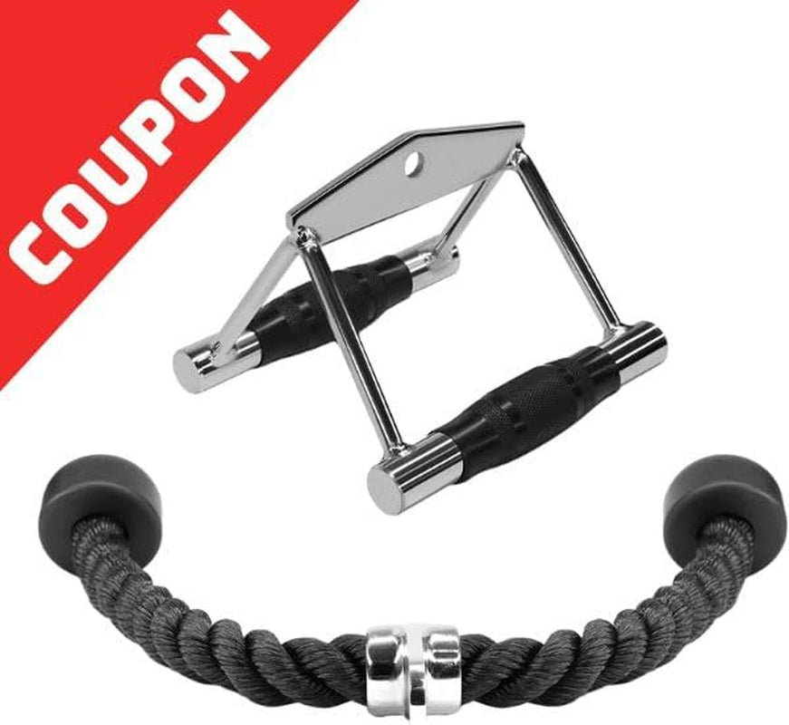 Cable Machine Attachment, Row Handles, Tricep Rope, Straight Bar, V Bar, LAT Pulldown Accessories Load 880 LB for Home Gym