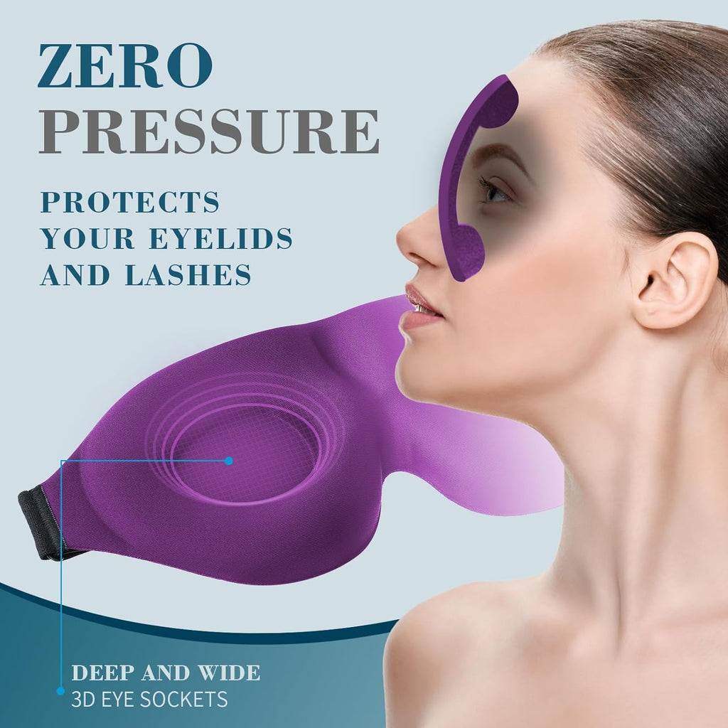 Sleep Mask for Side Sleeper, Light Blocking Sleeping Eye Mask for Women Men, 3D Contoured Cup Night Blindfold, Luxury Eye Cover Eyeshade with Adjustable Strap for Travel, Nap, Purple