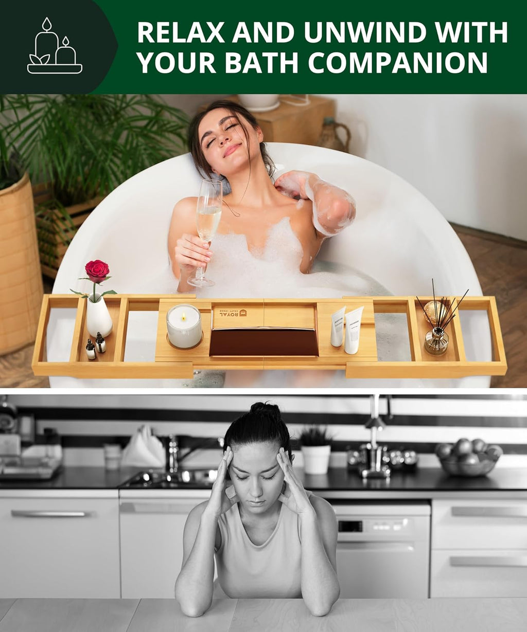Today 2025 Premium Foldable Bathtub Tray - Wood Bath Tray for Tub, Bamboo Shelf, Expandable Bath Table Trays, Bathtub & Bathroom Accessories for New Home & Birthday Gifts for Mom